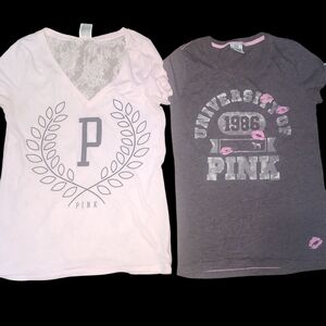 PINK Victoria's Secret Short Sleeve Tees - Light Pink and Gray